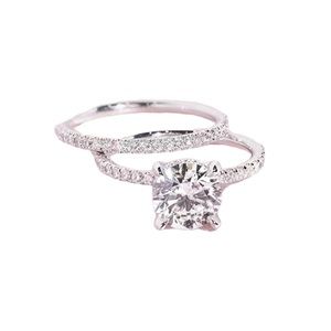 Sterling Silver Zircon Solitaire Wedding Ring Set (2 Rings)